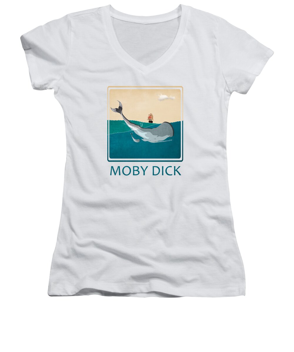 Whale Women's V-Neck featuring the painting Whale in the sea by Mark Ashkenazi