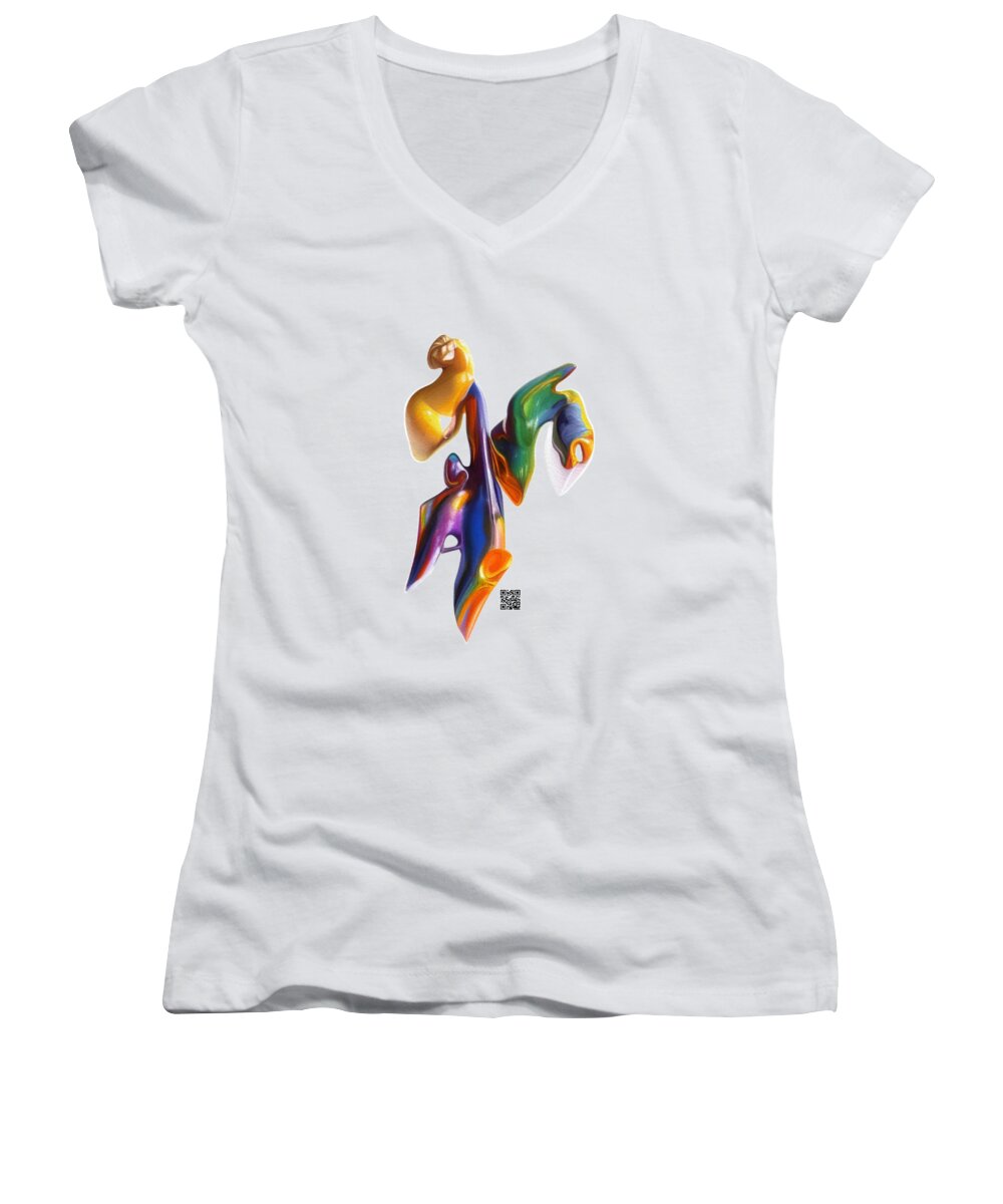 Abstract Women's V-Neck featuring the digital art What are You Doing? by Rafael Salazar