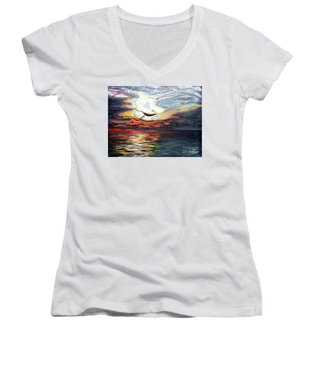 Sunset Women's V-Neck featuring the painting What Dreams may Come.. by Jolanta Anna Karolska