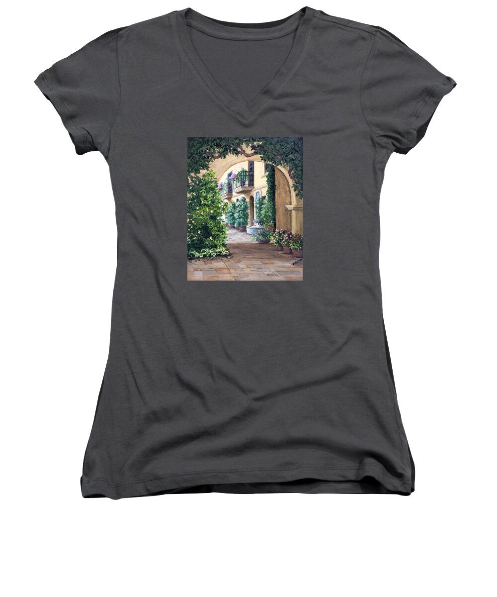 Archway Women's V-Neck featuring the painting Sedona Archway by Mary Palmer