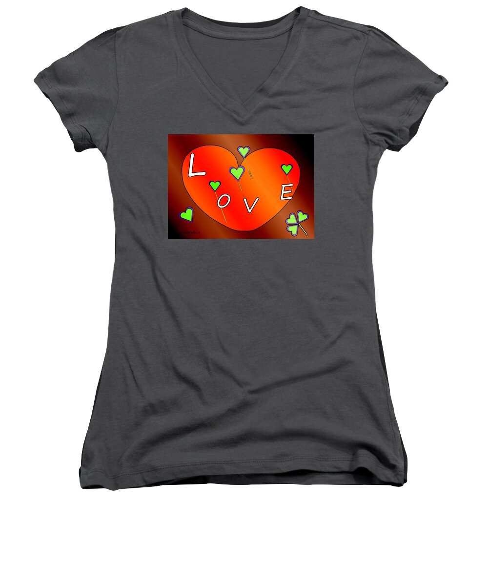 Abstract Women's V-Neck featuring the painting Simple Love Heart - 505 by Irmgard Schoendorf Welch