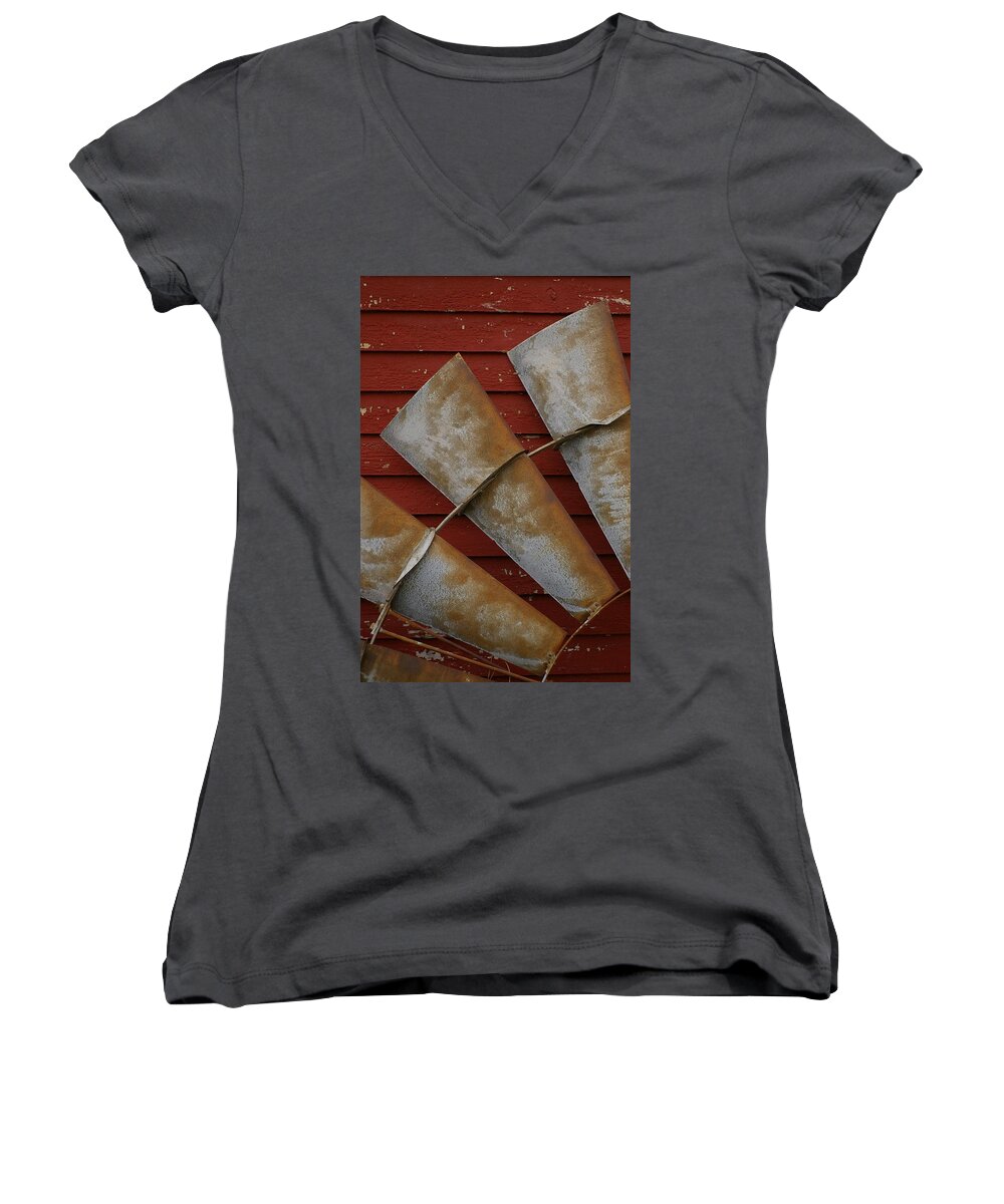 Windmill Women's V-Neck featuring the photograph WindFan Leaning by Randy Pollard