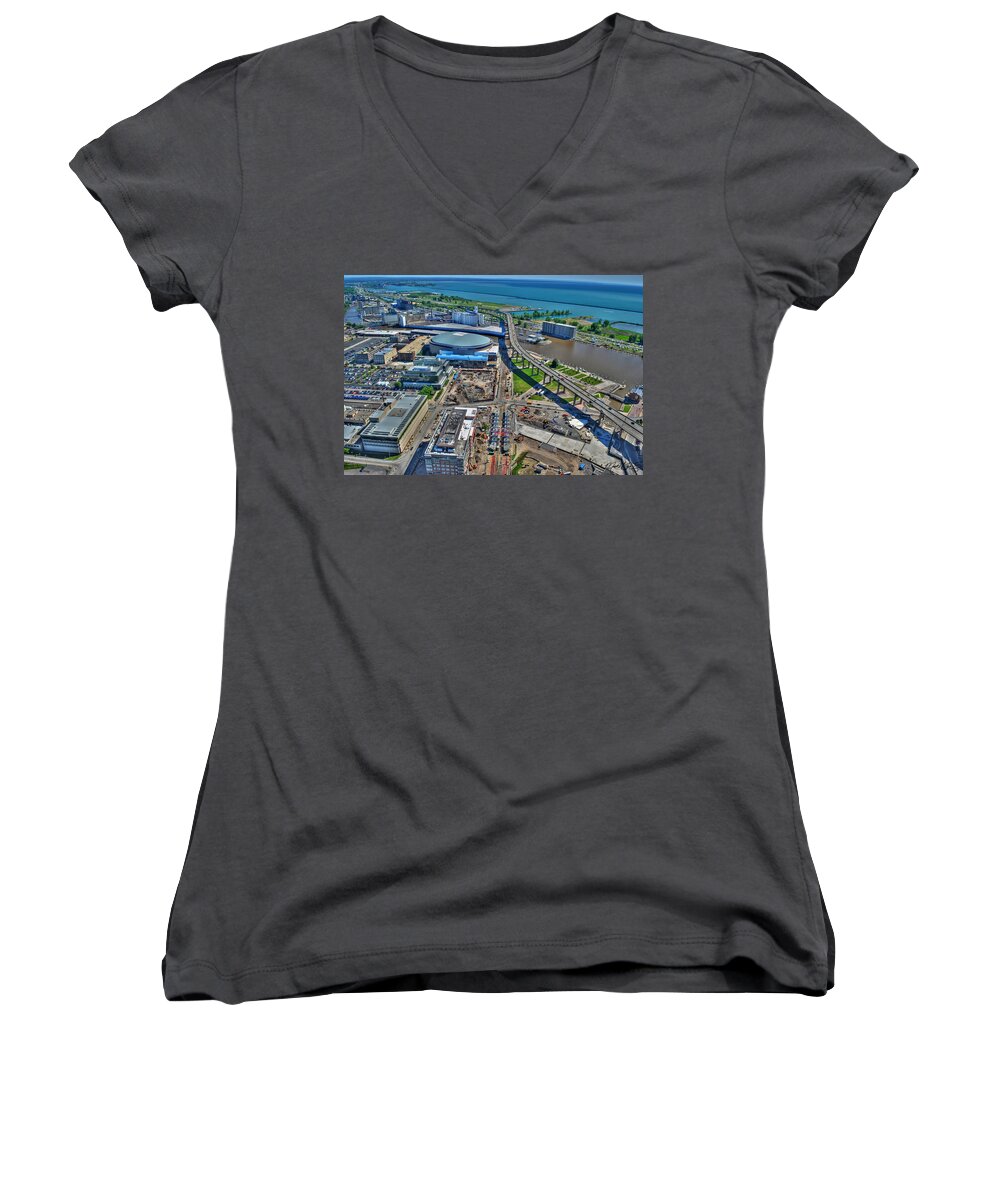 Hsbc Women's V-Neck featuring the photograph 001 Visual Highs of the Queen City by Michael Frank Jr