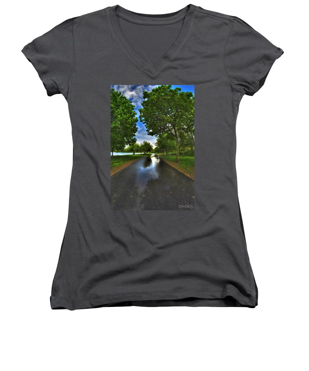 Hoyt Lake Women's V-Neck featuring the photograph 002 After the Rain at Hoyt Lake by Michael Frank Jr