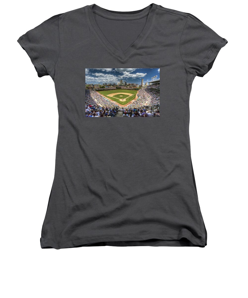 Wrigley Women's V-Neck featuring the photograph 0234 Wrigley Field by Steve Sturgill