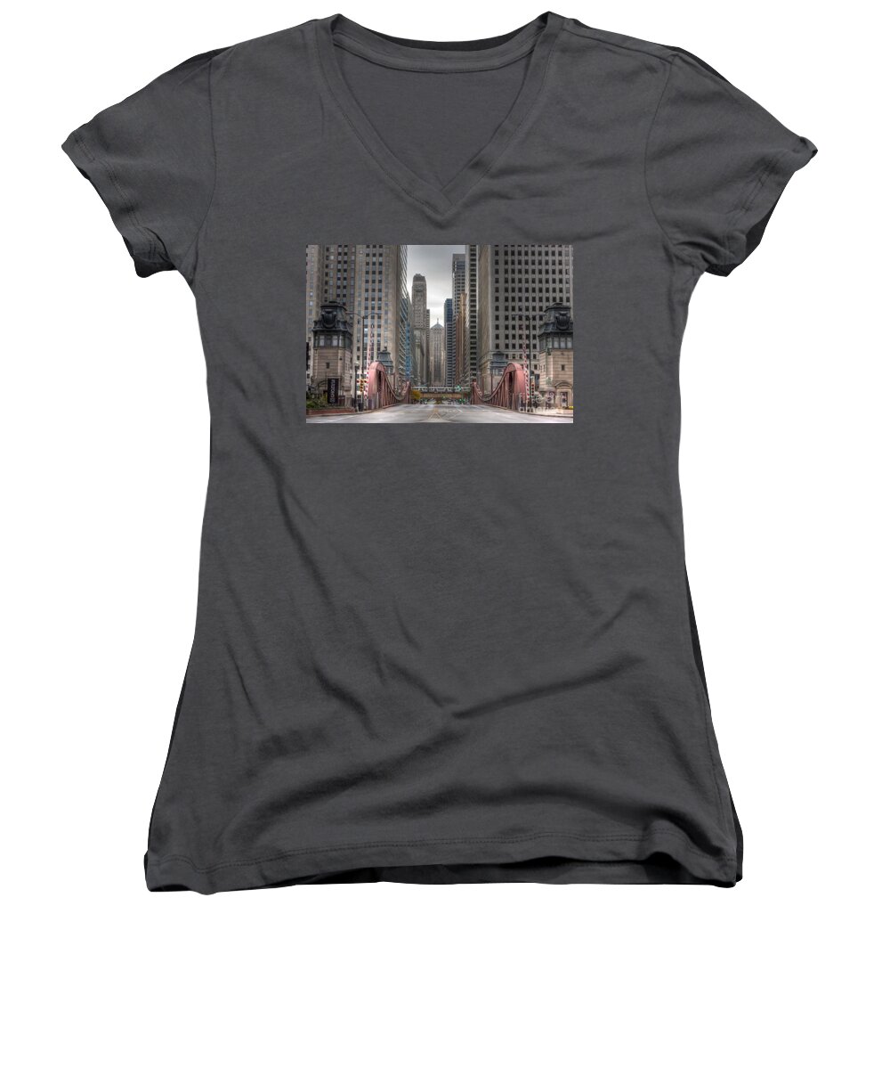 Chicago Women's V-Neck featuring the photograph 0295 LaSalle Street Chicago by Steve Sturgill