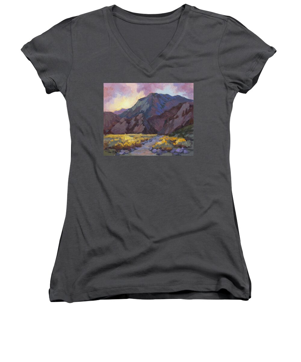La Quinta Women's V-Neck featuring the painting A Walk in La Quinta Cove #2 by Diane McClary