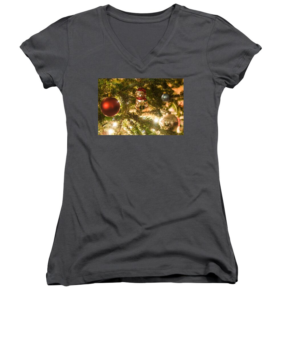 Artificial Women's V-Neck featuring the photograph Christmas Tree Ornaments #1 by Alex Grichenko