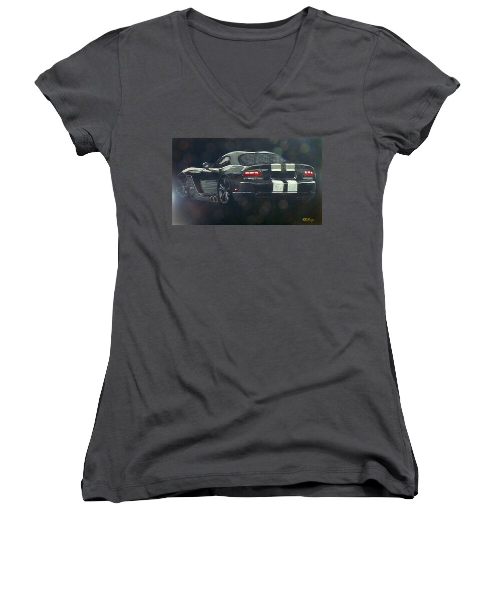 Dodge Women's V-Neck featuring the painting Dodge Viper 2 by Richard Le Page