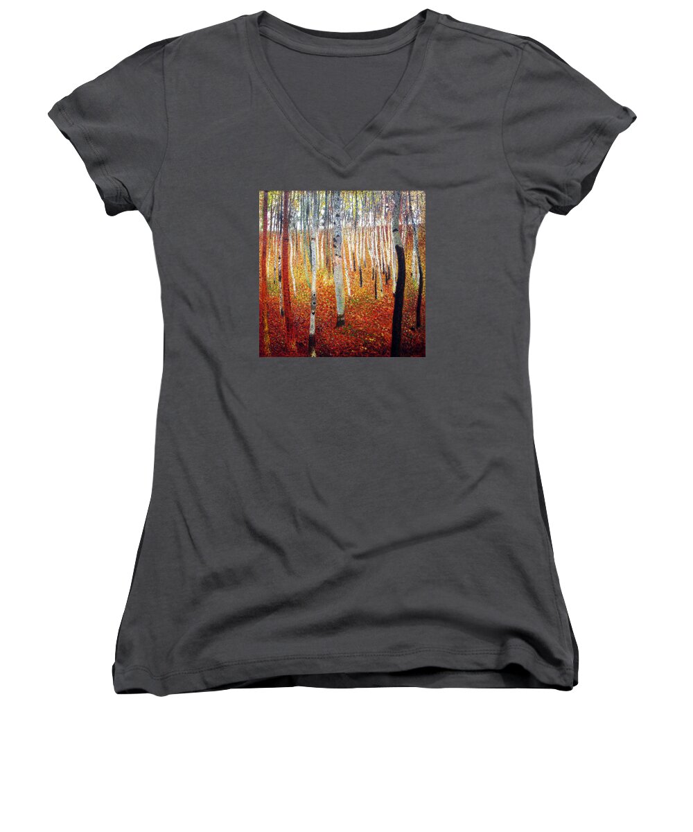 Forest Of Beech Trees Women's V-Neck featuring the painting Forest of Beech Trees #1 by Celestial Images