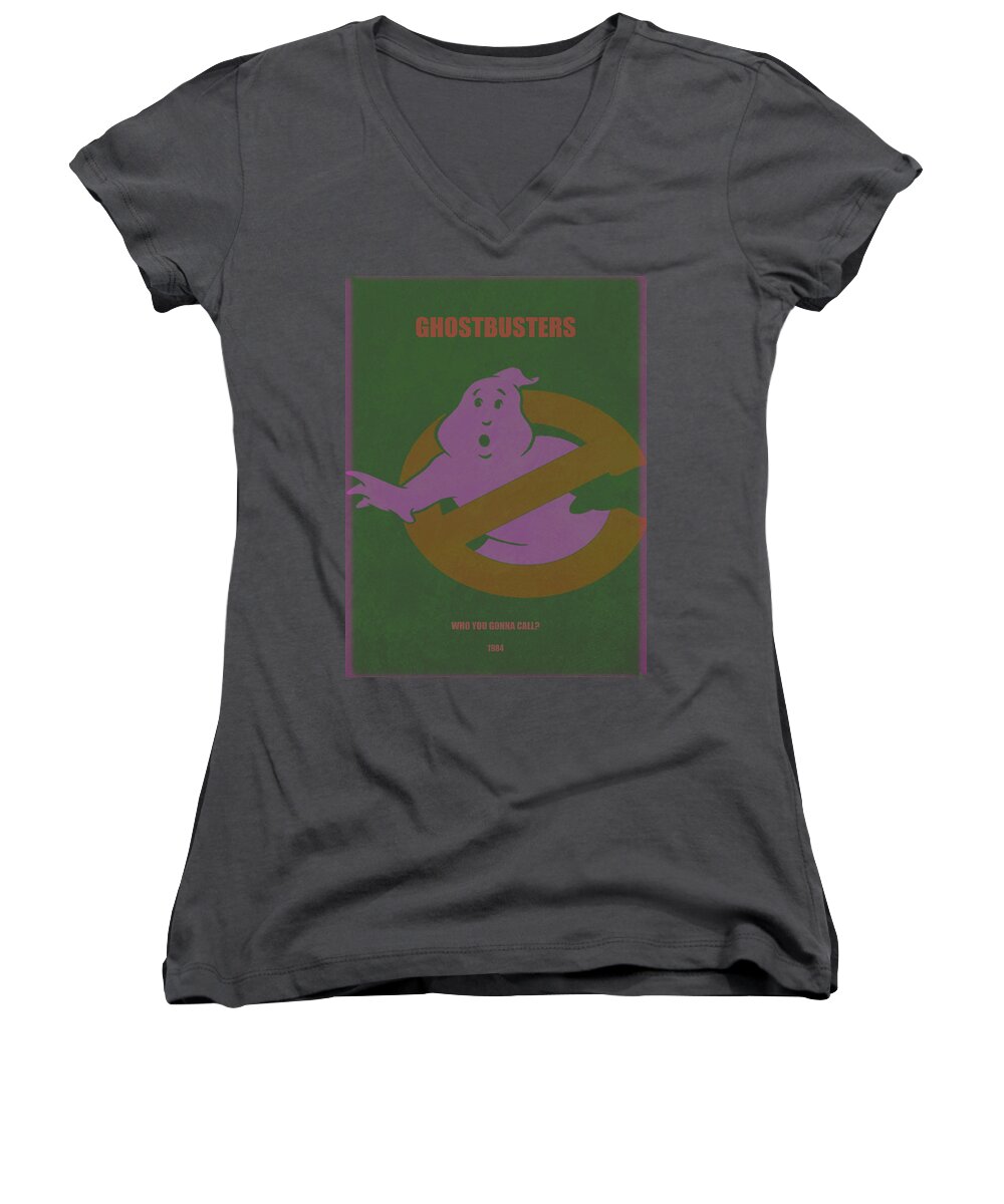 Ghostbusters Women's V-Neck featuring the digital art Ghostbusters Movie Poster #1 by Brian Reaves