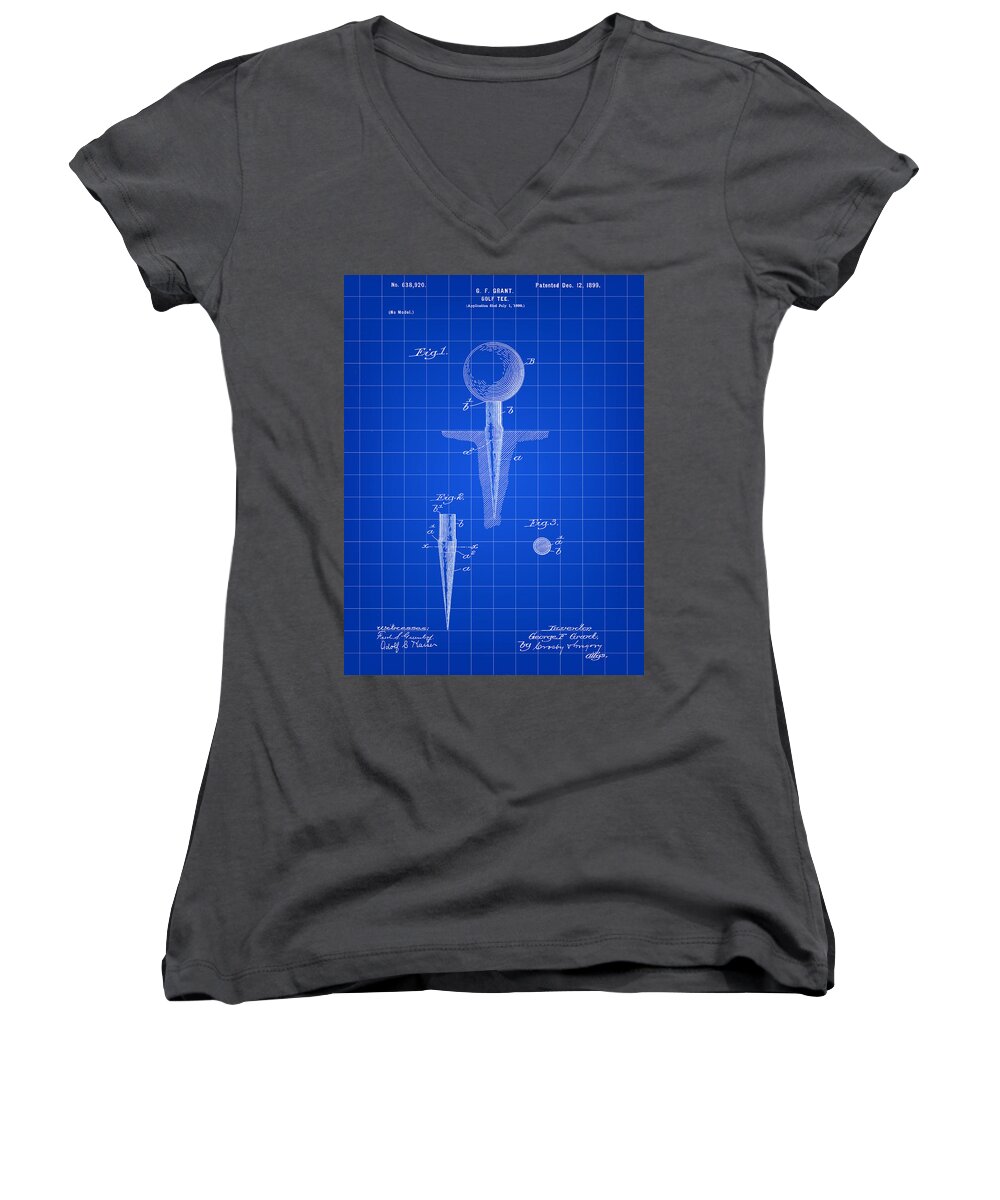 Golf Women's V-Neck featuring the digital art Golf Tee Patent 1899 - Blue by Stephen Younts