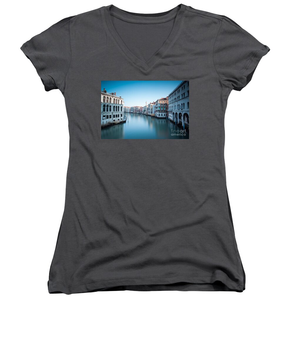 Grand Canal Women's V-Neck featuring the photograph Grand canal at sunrise Venice Italy #1 by Matteo Colombo