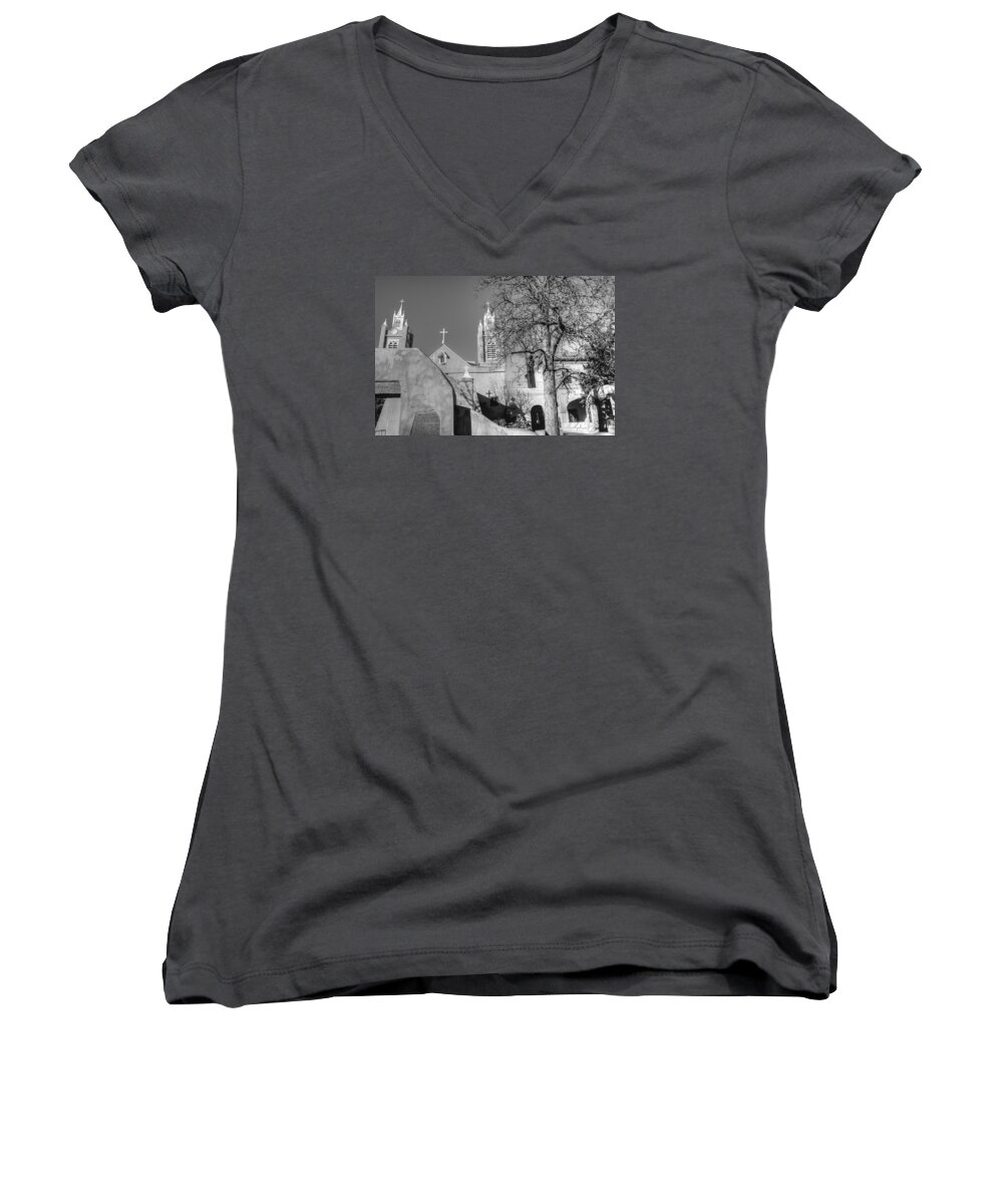 New Mexico Women's V-Neck featuring the photograph Mission in Black and White by Bill Hamilton