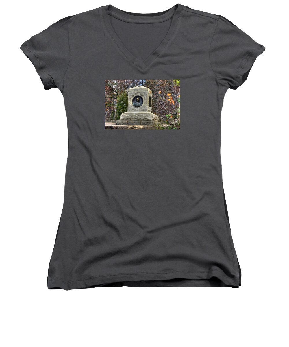 Civil War Women's V-Neck featuring the photograph New York at Gettysburg - 140th NY Volunteer Infantry Little Round Top Colonel Patrick O' Rorke #2 by Michael Mazaika