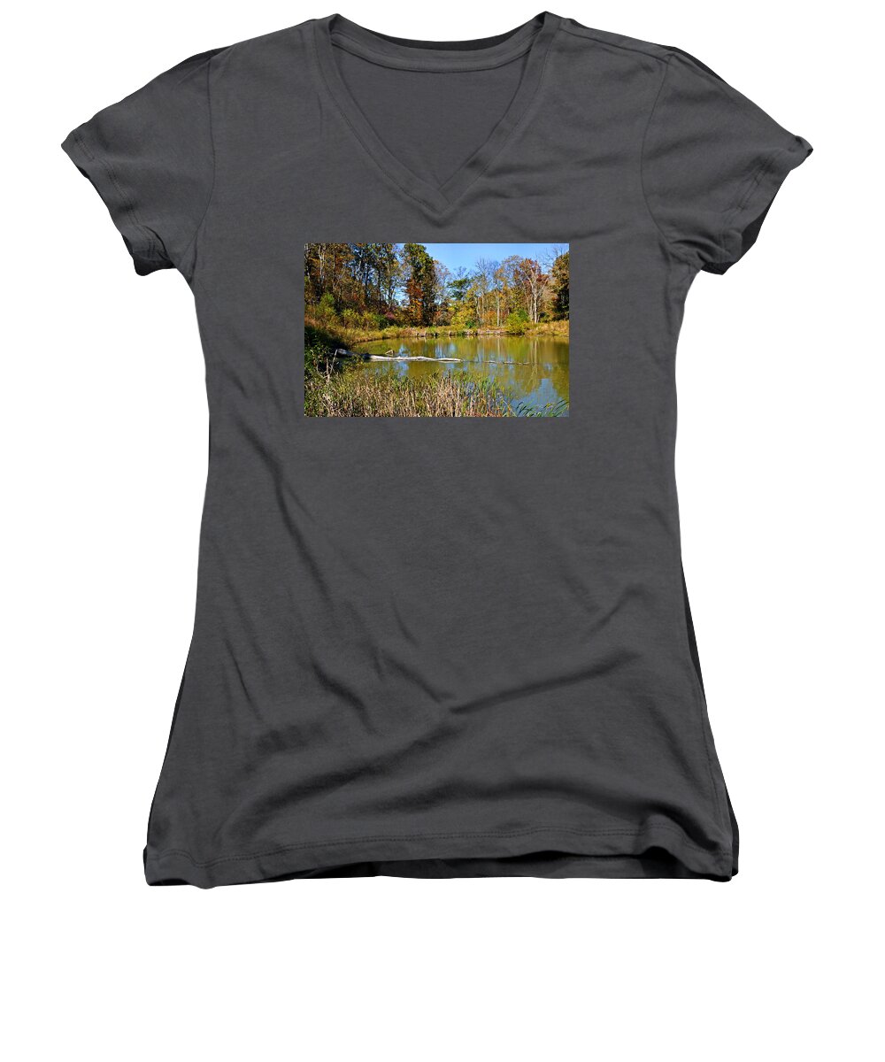 Autumn Women's V-Neck featuring the photograph Peaceful Place #1 by Kristin Elmquist