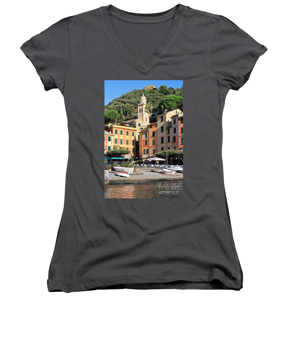 Architecture Women's V-Neck featuring the photograph Portofino #1 by Antonio Scarpi