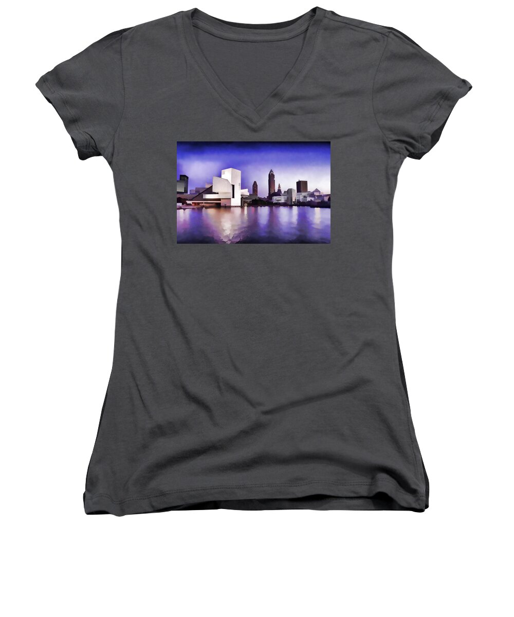 Rock N Roll Women's V-Neck featuring the photograph Rock and Roll Hall of Fame - Cleveland Ohio - 3 #1 by Mark Madere