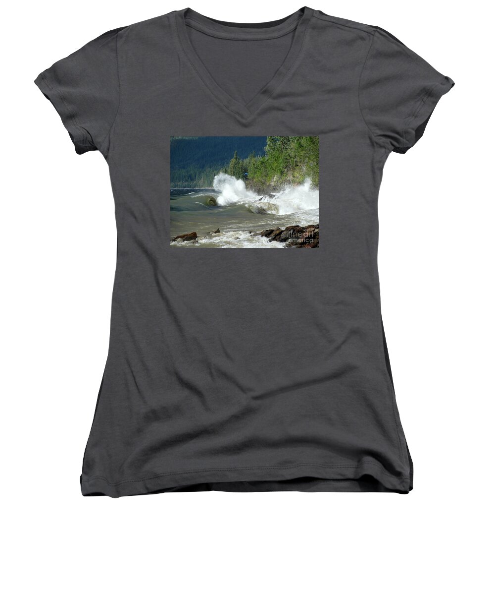 Kootenay Lake Women's V-Neck featuring the photograph Stormy Lake #1 by Leone Lund