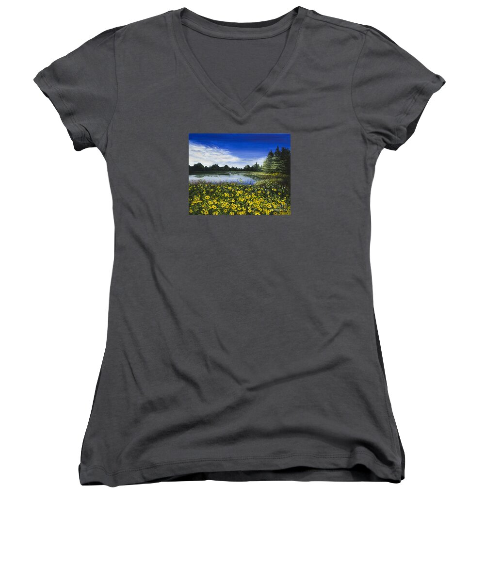 Wilderness Women's V-Neck featuring the painting Summer Susans by Mary Palmer