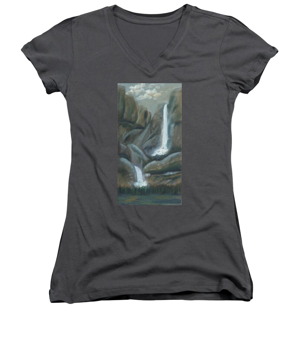 Gail Daley Women's V-Neck featuring the painting Tears Of The Moon #2 by Gail Daley