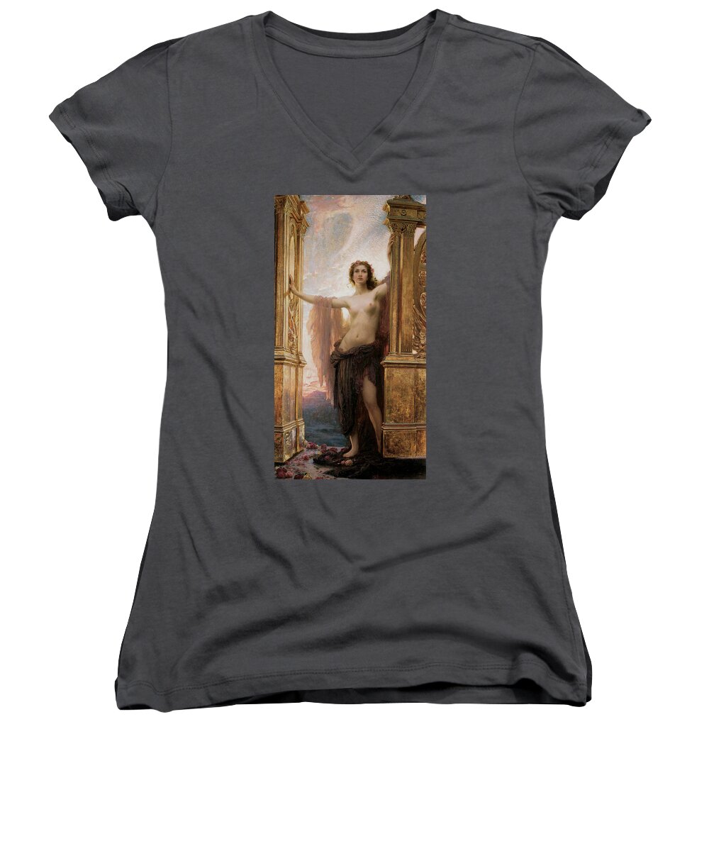 Herbert James Draper Women's V-Neck featuring the digital art The Gates Of Dawn #2 by Herbert James Draper