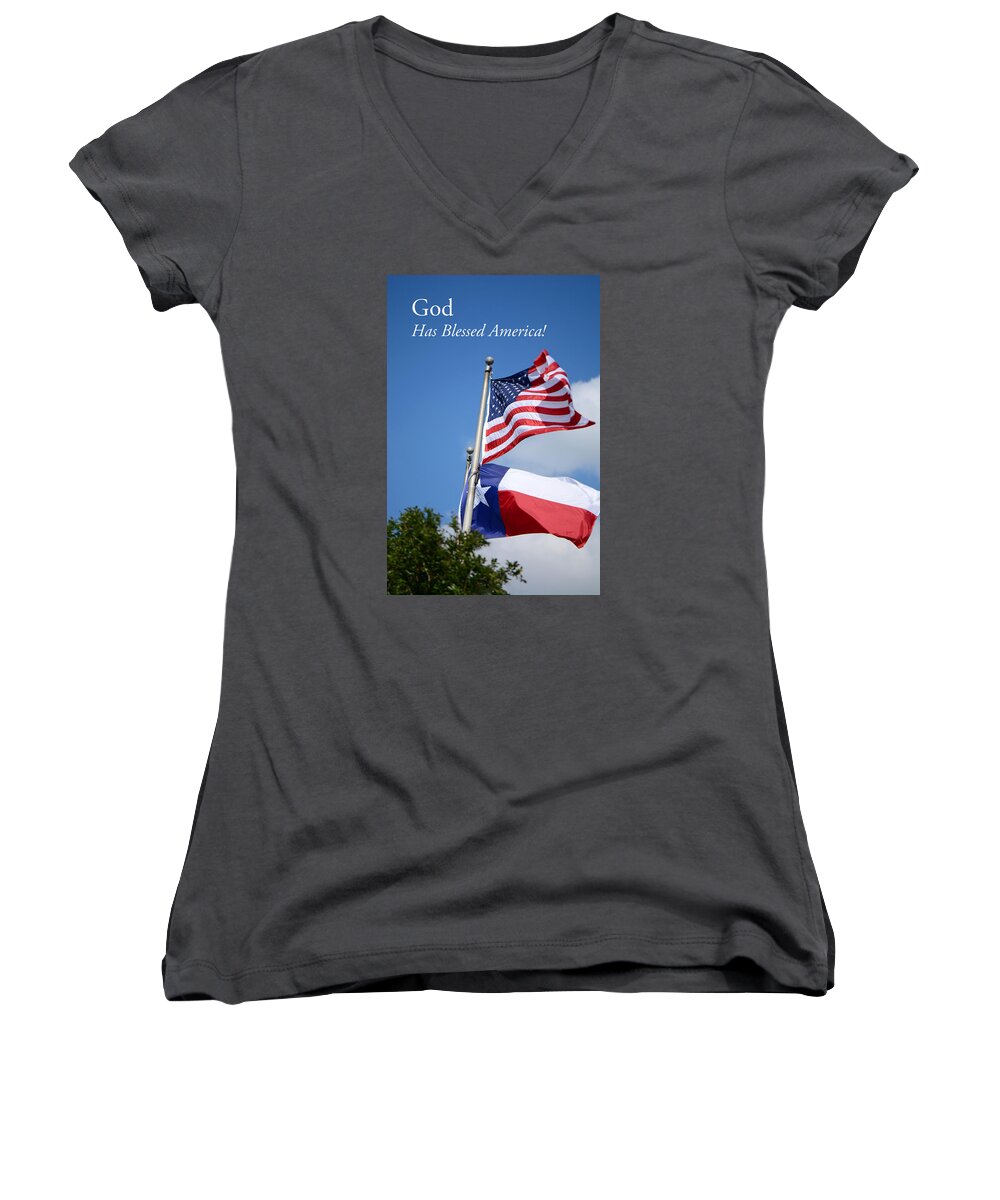 American Flag Women's V-Neck featuring the photograph God Has Blessed America by Connie Fox