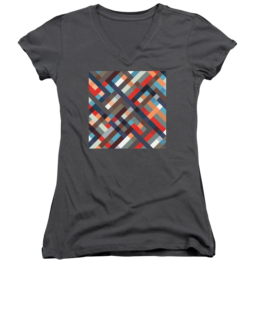 Abstract Women's V-Neck featuring the digital art Geometric #11 by Mike Taylor