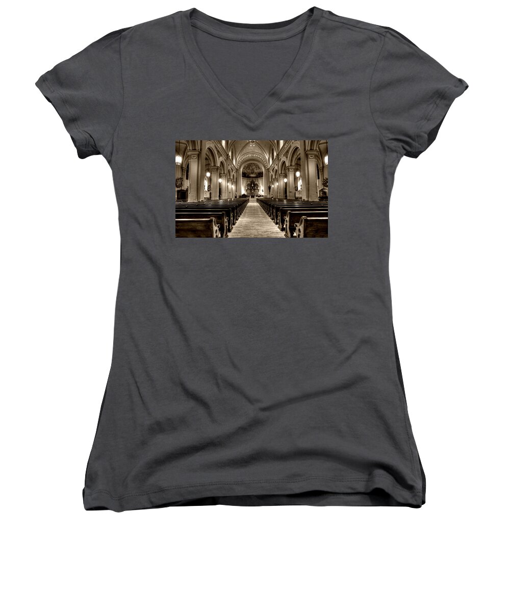 Mn Church Women's V-Neck featuring the photograph Church of the Assumption #9 by Amanda Stadther