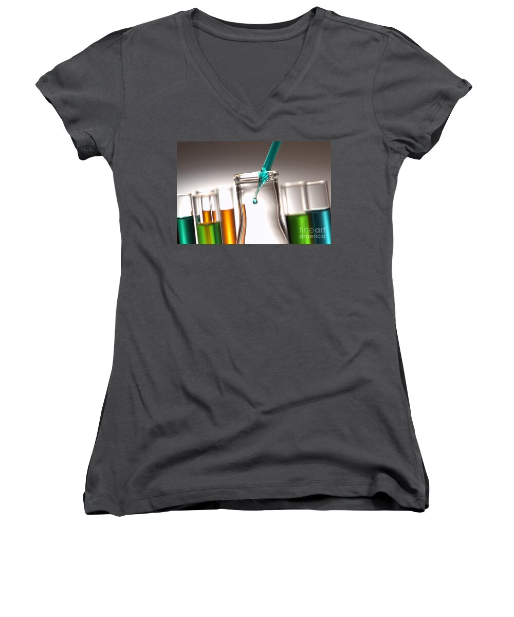 Flask Women's V-Neck featuring the photograph Laboratory Experiment in Science Research Lab #15 by Science Research Lab