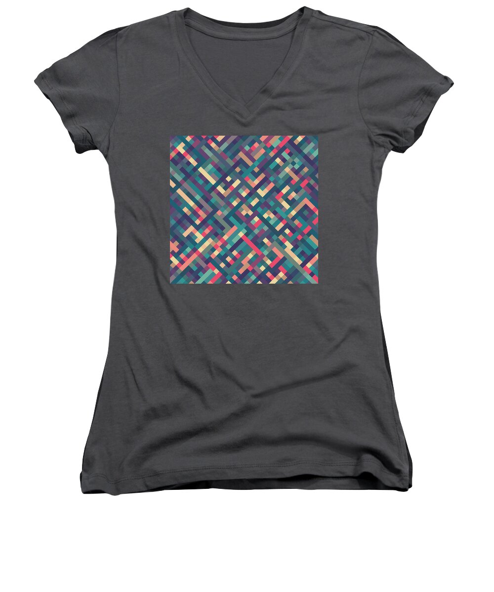 Abstract Women's V-Neck featuring the digital art Pixel Art #15 by Mike Taylor