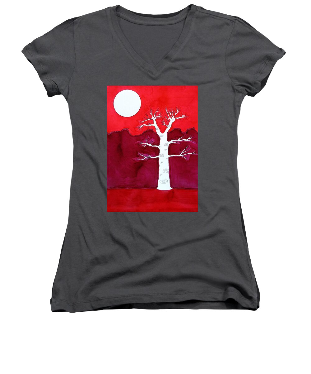 Painting Women's V-Neck featuring the painting Canyon Tree original painting #1 by Sol Luckman