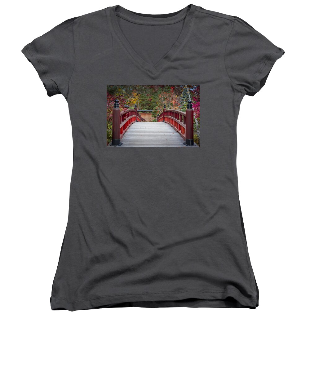 Fall Women's V-Neck featuring the photograph Japanese Bridge #3 by Sebastian Musial