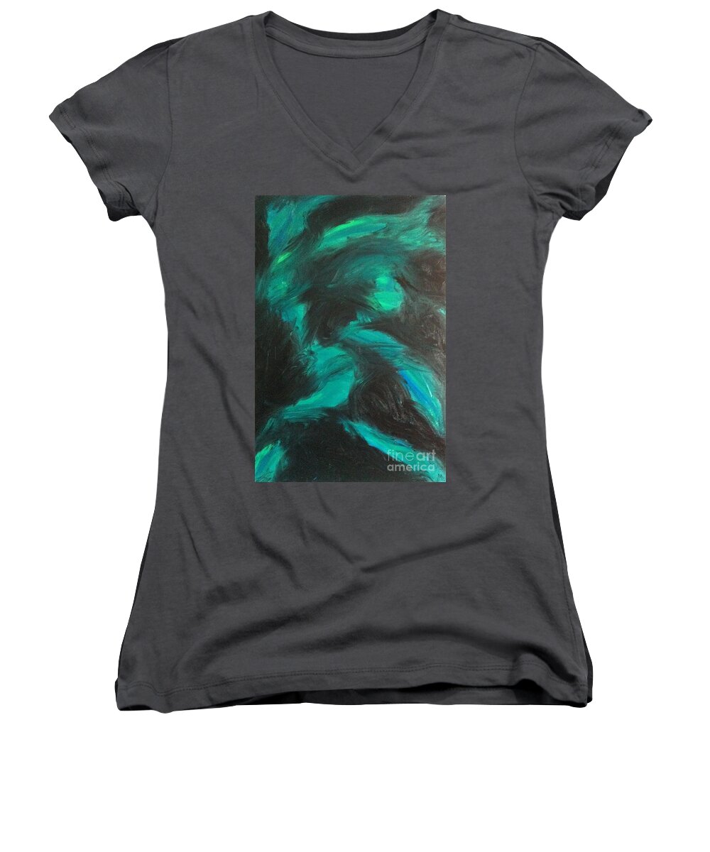 Aurora Borealis Women's V-Neck featuring the painting Northern Light #2 by Jacqueline McReynolds