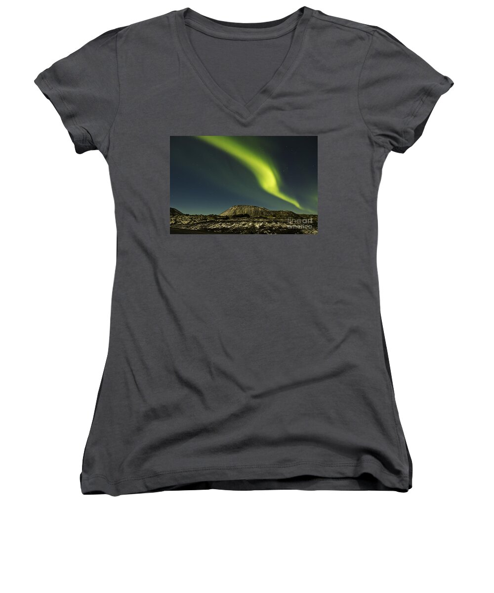 Iceland Women's V-Neck featuring the photograph Northern Lights Iceland #2 by Gunnar Orn Arnason