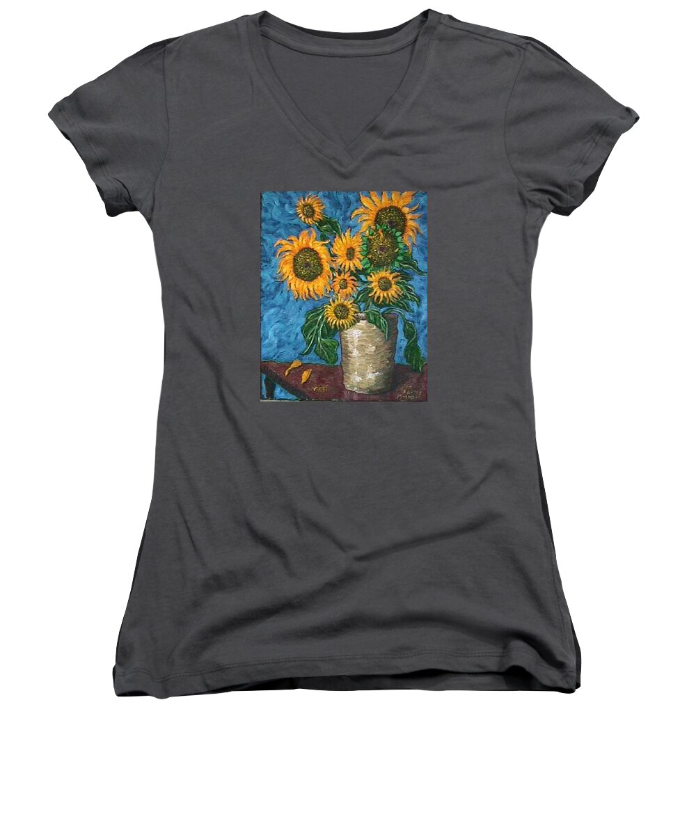 Impressionist Painting Women's V-Neck featuring the painting Sunflowers #1 by Frank Morrison