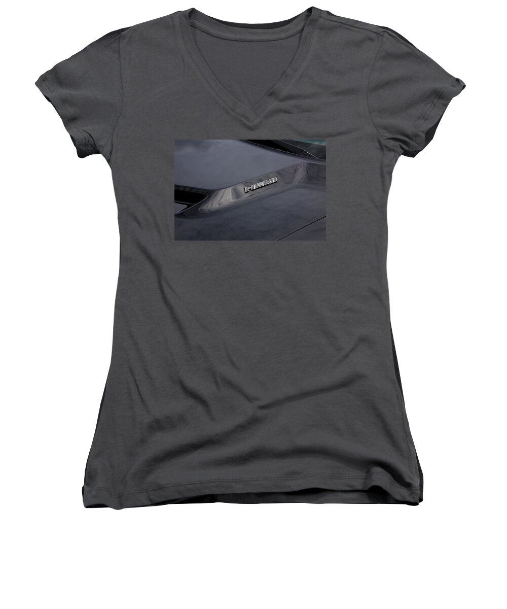 Dodge Women's V-Neck featuring the photograph 2011 Dodge Challenger RT Black by Rich Franco