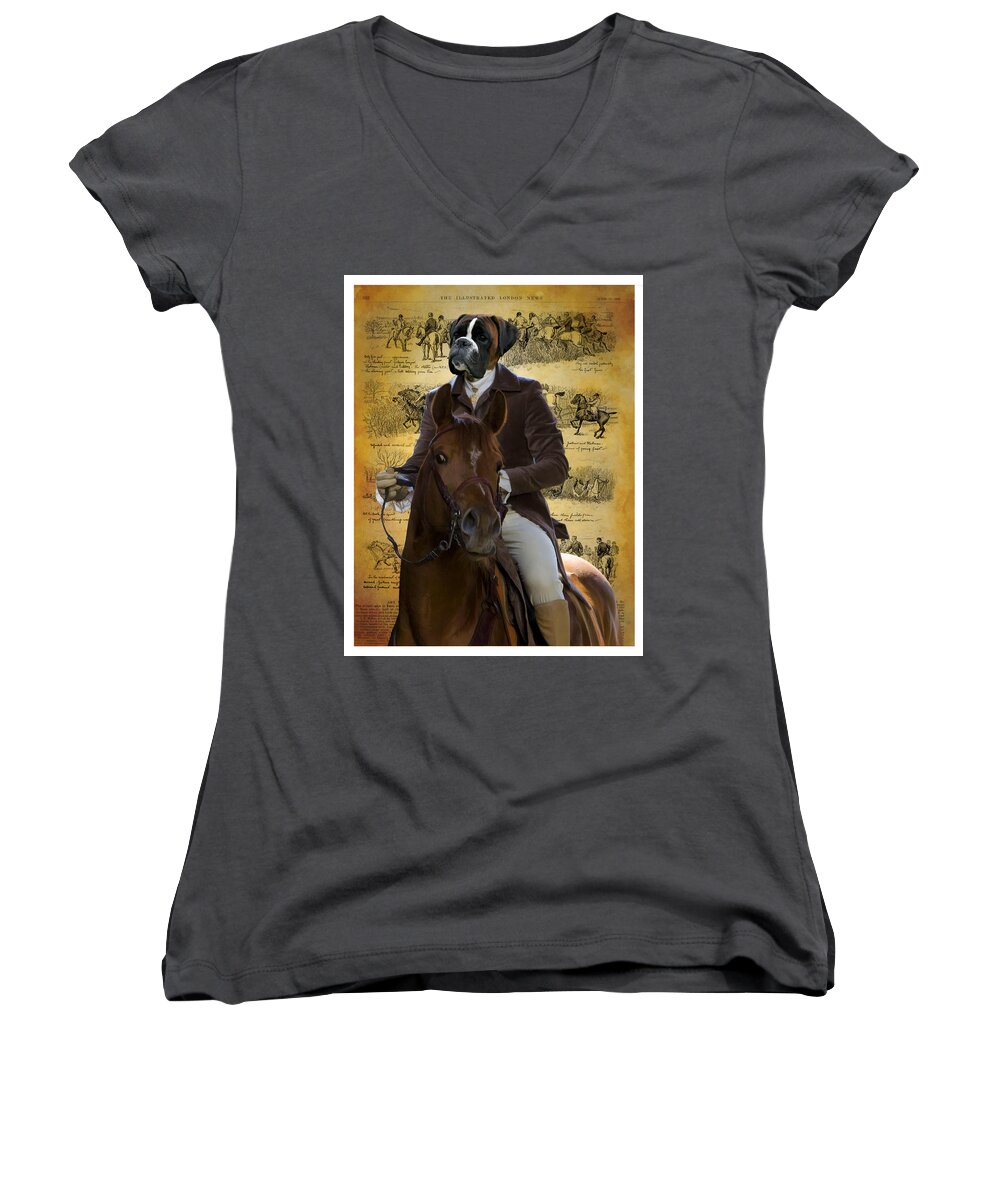Boxer Dog Women's V-Neck featuring the painting Boxer Art Canvas Print #3 by Sandra Sij
