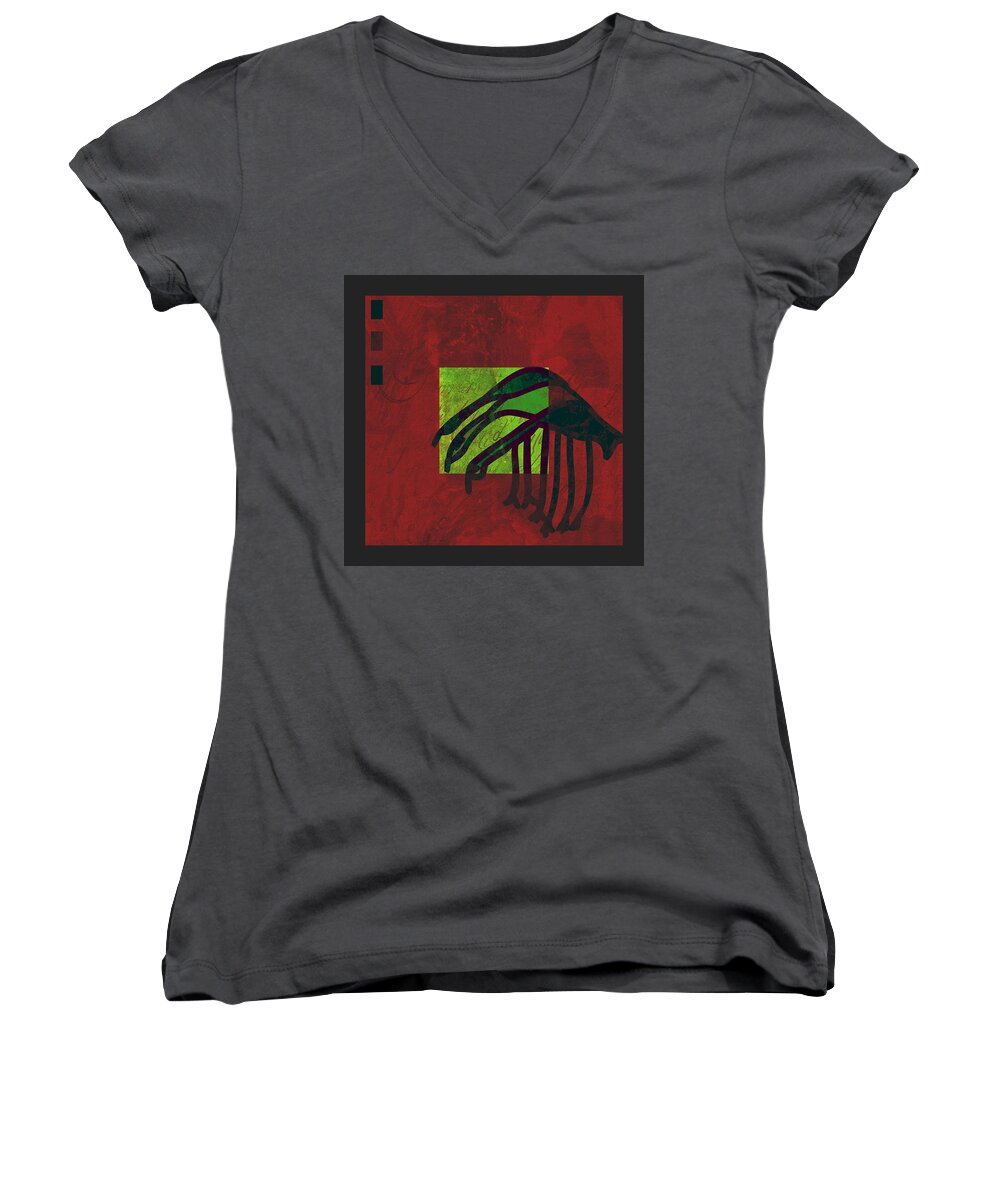 Red Women's V-Neck featuring the digital art 3 Egrets - smv09zbx2 by Variance Collections