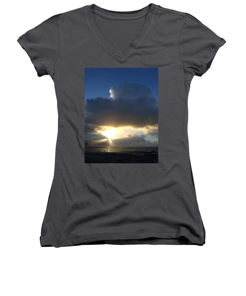 Sun Women's V-Neck featuring the photograph Sunbeams over Conwy #1 by Christopher Rowlands