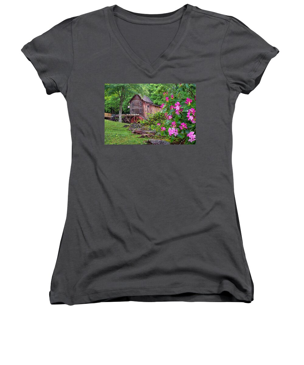 Babcock State Park Women's V-Neck featuring the photograph Babcock State Park #4 by Mary Almond