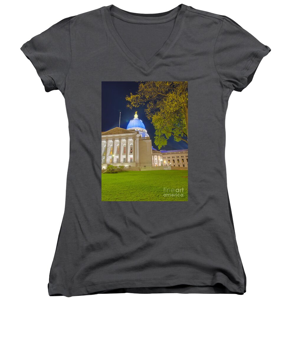 Blue Women's V-Neck featuring the photograph Madison Capitol #5 by Steven Ralser