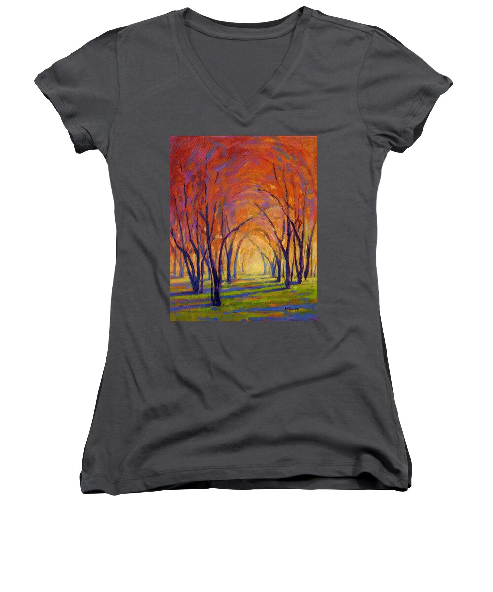 Fall Women's V-Neck featuring the painting Colors of Fall by Konnie Kim