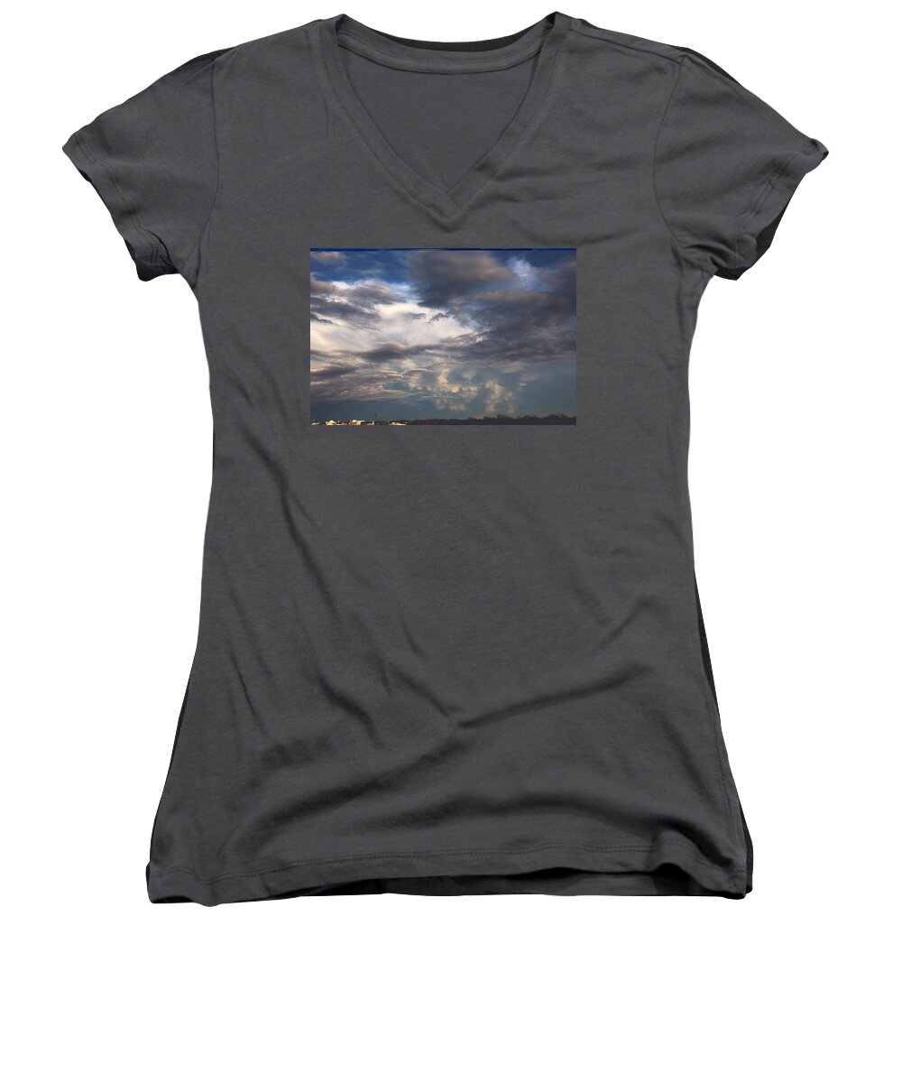 Stormscape Women's V-Neck featuring the photograph Let the Storm Season Begin #7 by NebraskaSC