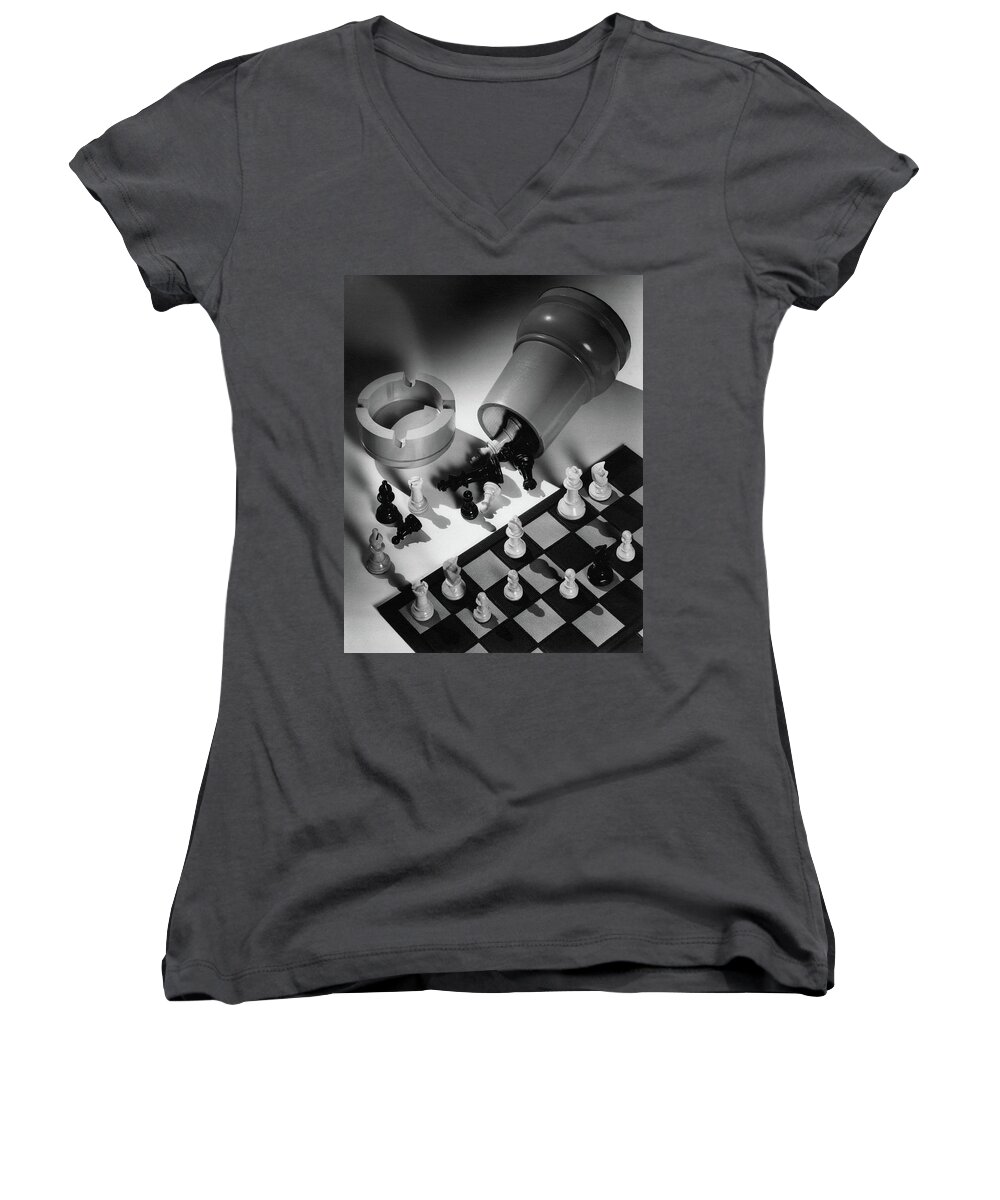 Home Accessories Women's V-Neck featuring the photograph A Chess Set by Maurice Seymour