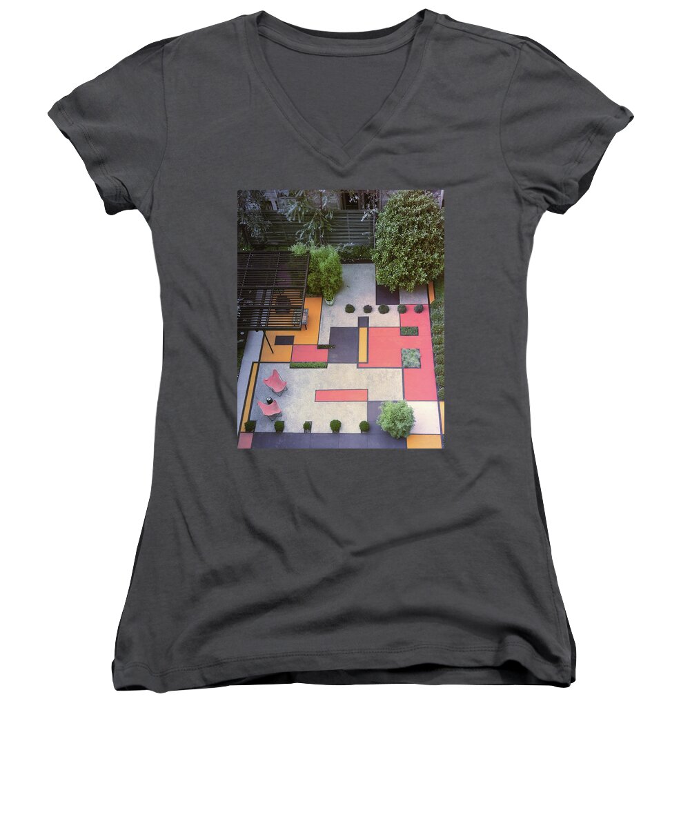 Nobody Women's V-Neck featuring the photograph A Garden With Colourful Landscaping In Dr by Georges Braun