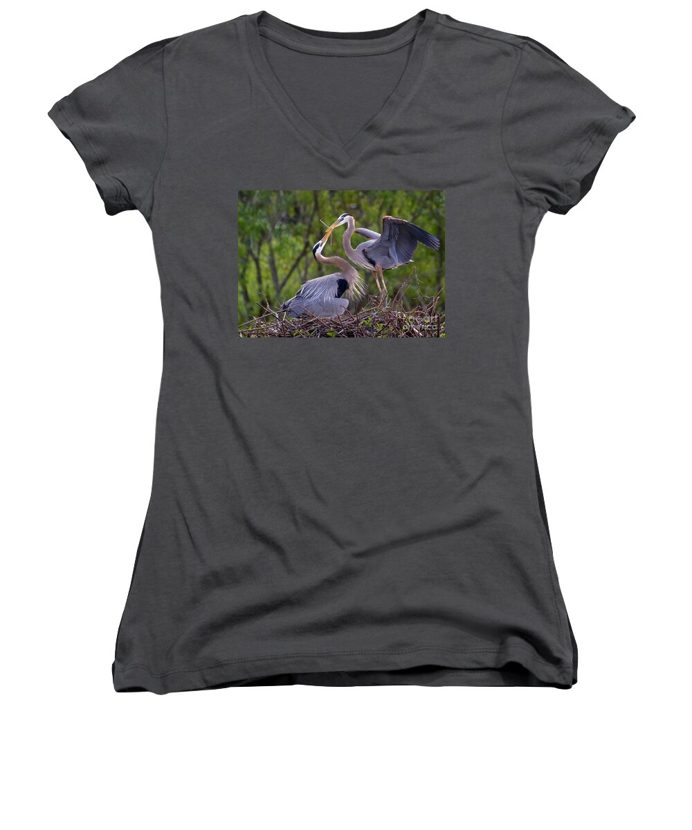 Bird Women's V-Neck featuring the photograph A Gift for the Nest by Sabrina L Ryan