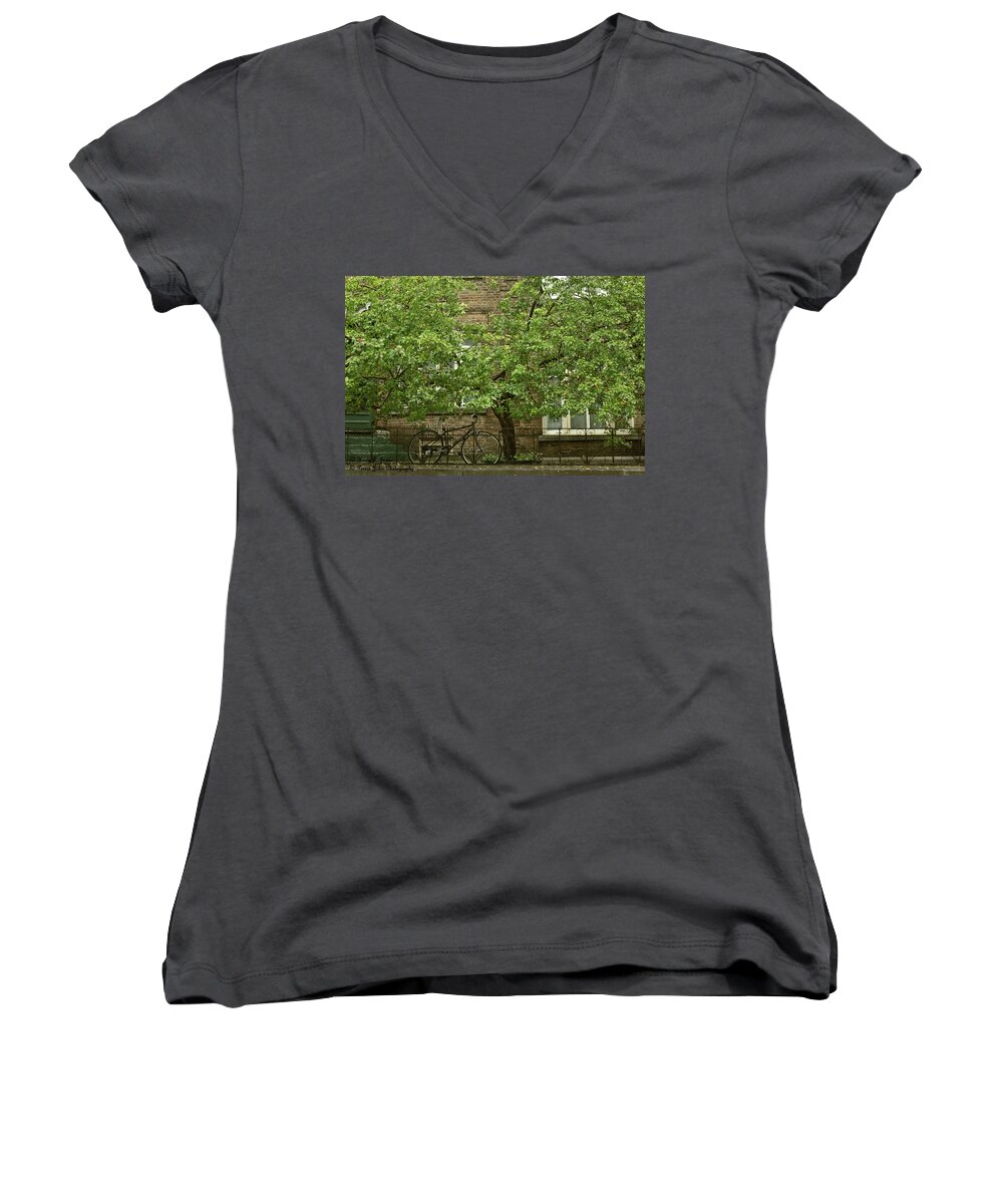 Bike Women's V-Neck featuring the photograph A Guardian In The Rain by Hany J