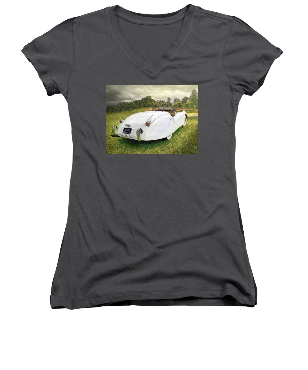 Jaguar Women's V-Neck featuring the photograph A Jag In The Park by John Anderson