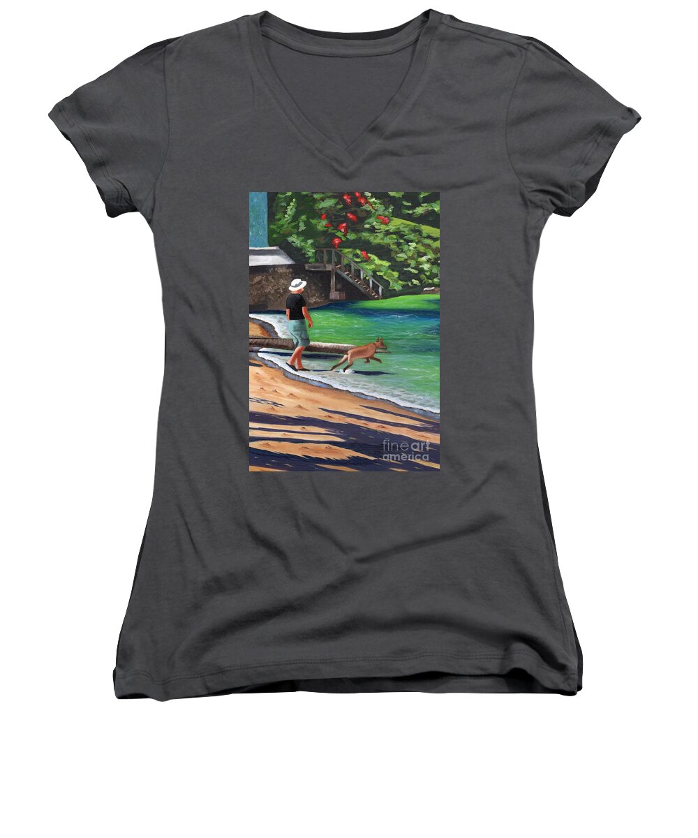 Man Women's V-Neck featuring the painting A Man and his Dog by Laura Forde